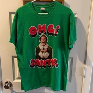 Gildan Green OMG Santa Mens T-Shirt L Large Buddy Elf Christmas Holiday